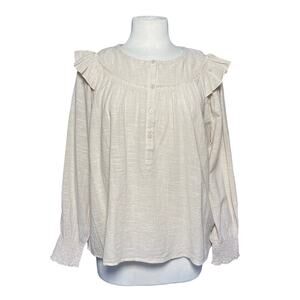 NWT LILLA P Women’s Boho Light Blush Ruffle and Lace Trimmed Top